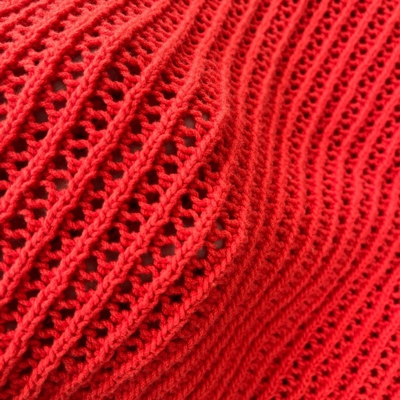 ❤️2/$30❤️M]Old Navy Long Sleeve Cropped Crochet Red Open Knit Sweater 100 Cotton - Picture 7 of 11